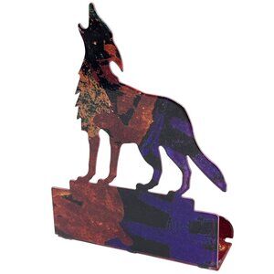 Business Card Holder Howling Coyote Wolf Southwestern Metal Office Desk Vintage